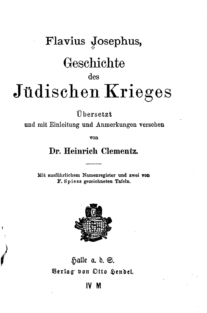 Flavius Josephus Bellum Judaicum Deutsch Heinrich